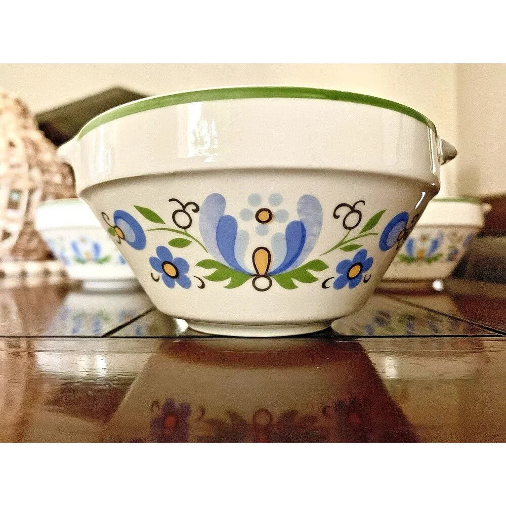 Vintage Lubiana Poland Handled Cream Soup Bowls Kashubian Floral Set Of 4